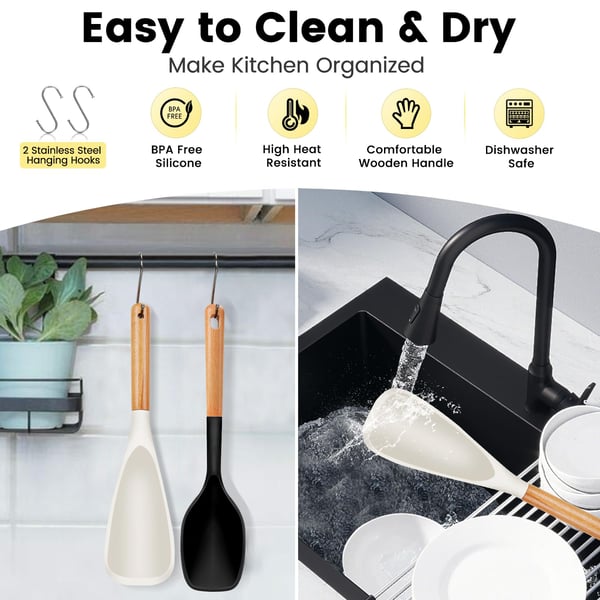 Wood Handled Multi-function Silicone Spatula Spoon