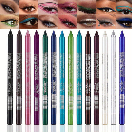 ✏️14-Pack Waterproof Colored Gel Eyeliner Pencil – Metallic & Shimmer Finishes, Smudge-Proof ✨