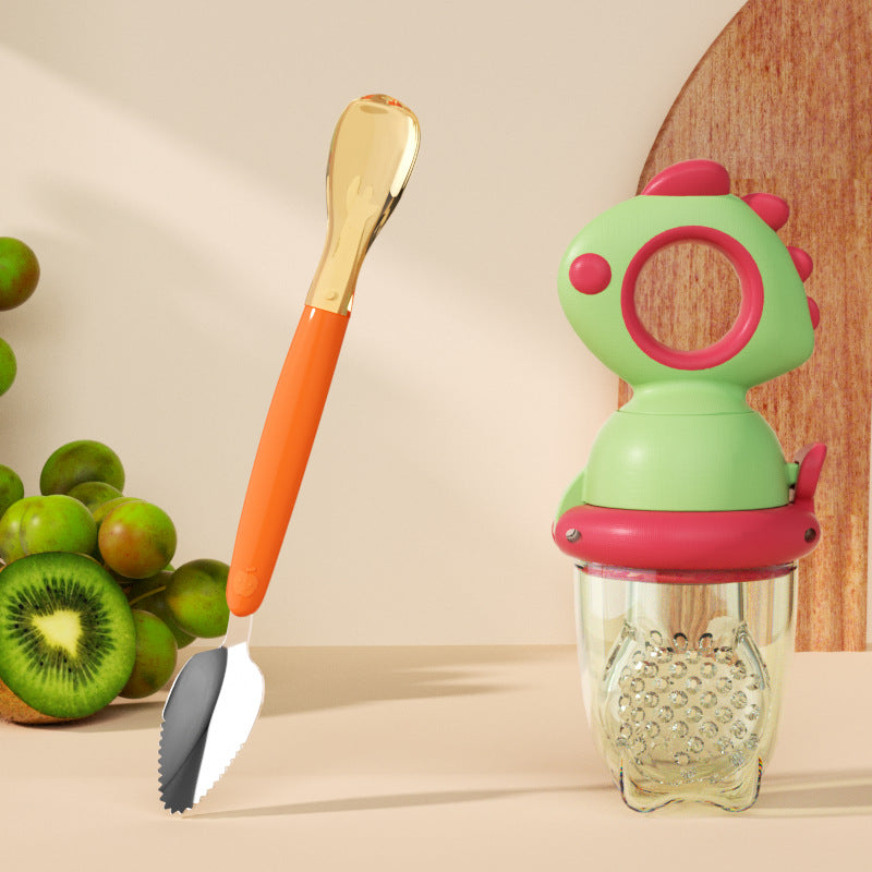 🔥Baby Push-Feed Fruit Feeder & Teether — Dinosaur Set