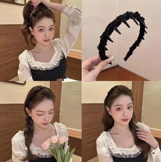✨Black Hairband with Pearls for Everyday Use