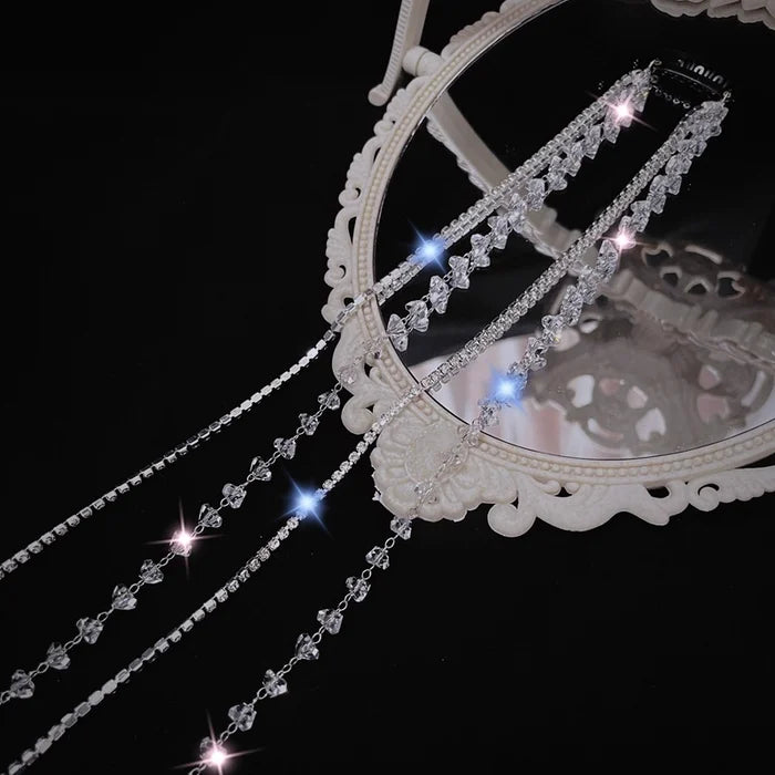 Coloured Rhinestone Chain Tassel Hair Clips Headband for Bride