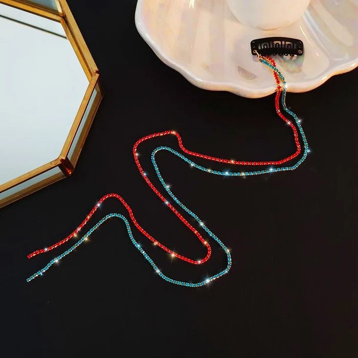 Coloured Rhinestone Chain Tassel Hair Clips Headband for Bride