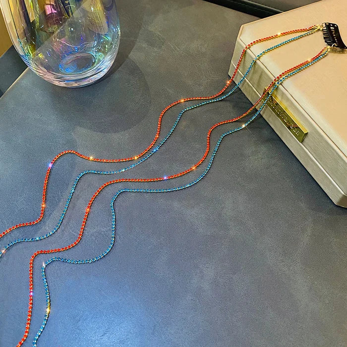 Coloured Rhinestone Chain Tassel Hair Clips Headband for Bride