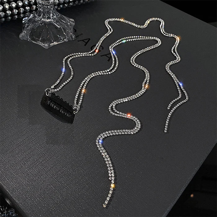 Coloured Rhinestone Chain Tassel Hair Clips Headband for Bride