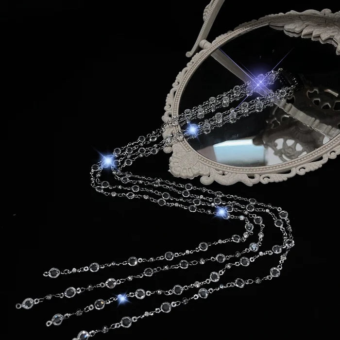 Coloured Rhinestone Chain Tassel Hair Clips Headband for Bride