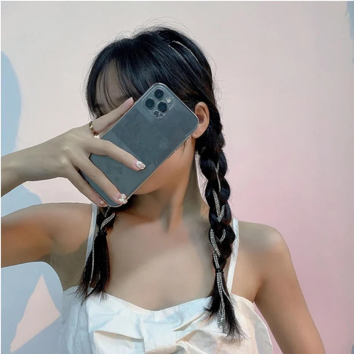 Coloured Rhinestone Chain Tassel Hair Clips Headband for Bride