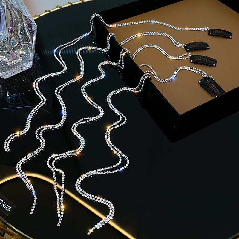 Coloured Rhinestone Chain Tassel Hair Clips Headband for Bride