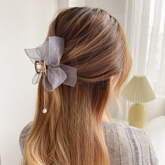 Elegant Chiffon Bow Metal Hair Claws