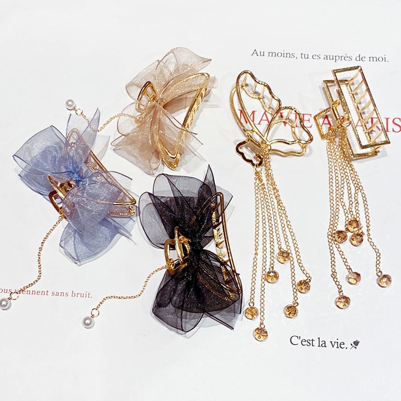 Elegant Chiffon Bow Metal Hair Claws