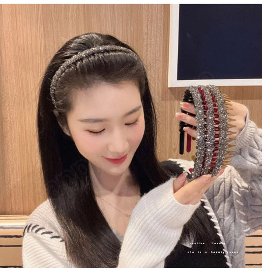 Vintage Rhinestone Flocked Headband (3Pcs / 1Set)