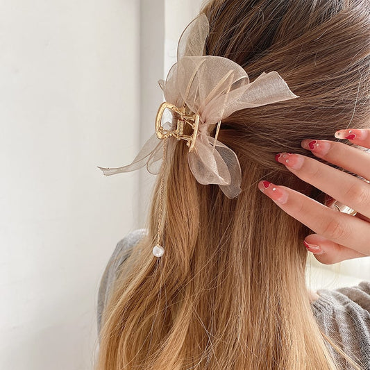 Elegant Chiffon Bow Metal Hair Claws