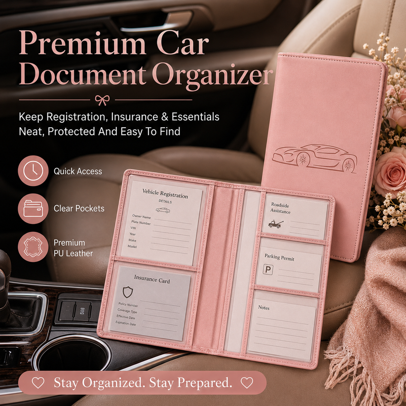 🔥 50% OFF 🏆 Best Seller | 🚗 Car Registration & Insurance Document Holder | ✨ Premium PU Leather Organizer