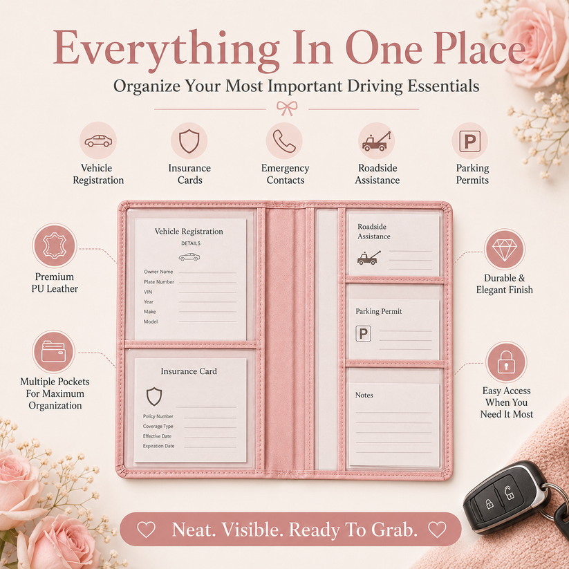 🔥 50% OFF 🏆 Best Seller | 🚗 Car Registration & Insurance Document Holder | ✨ Premium PU Leather Organizer
