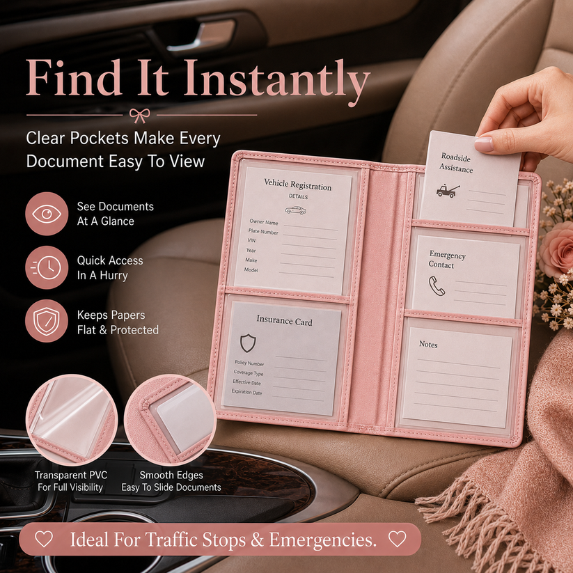 🔥 50% OFF 🏆 Best Seller | 🚗 Car Registration & Insurance Document Holder | ✨ Premium PU Leather Organizer