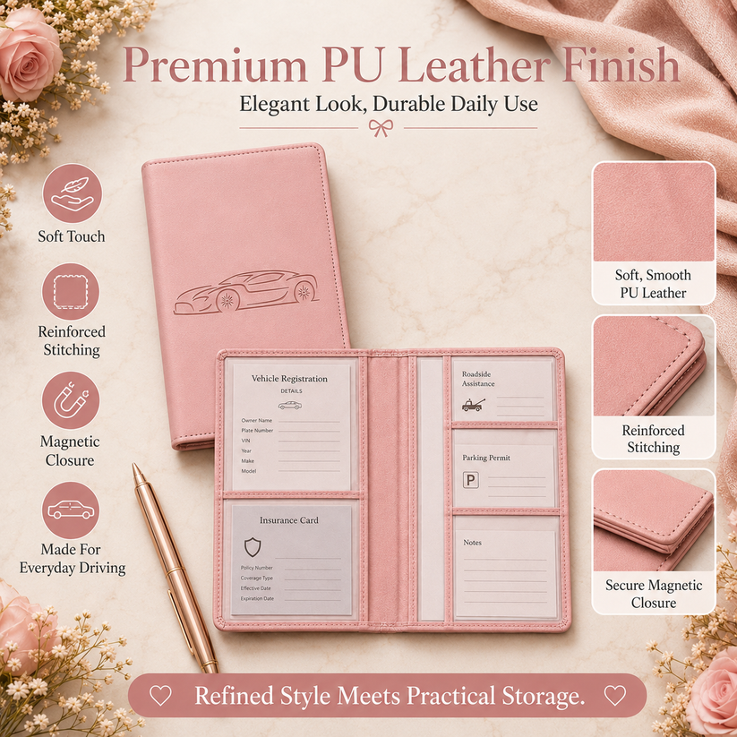 🔥 50% OFF 🏆 Best Seller | 🚗 Car Registration & Insurance Document Holder | ✨ Premium PU Leather Organizer