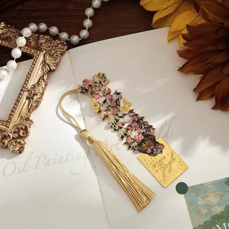 📚✨Gold Metal Bookmark with Tassel – Van Gogh & Monet Inspired Gift for Book Lovers 🎨
