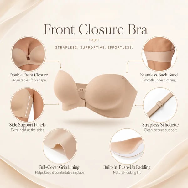 🔥 HOT SALE 🔥Women's Strapless Front Closure Push-Up Bra