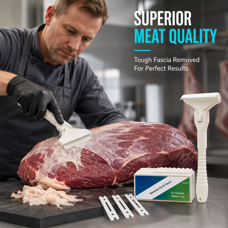 🥳2026 HOT SALE🥳💞30K+ SOLD!🌟🎨Meat Trimming Scraper – Stainless Steel Fat & Silverskin Remover with 10 Replacement Blades