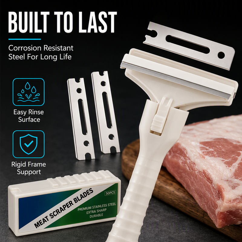 🥳2026 HOT SALE🥳💞30K+ SOLD!🌟🎨Meat Trimming Scraper – Stainless Steel Fat & Silverskin Remover with 10 Replacement Blades
