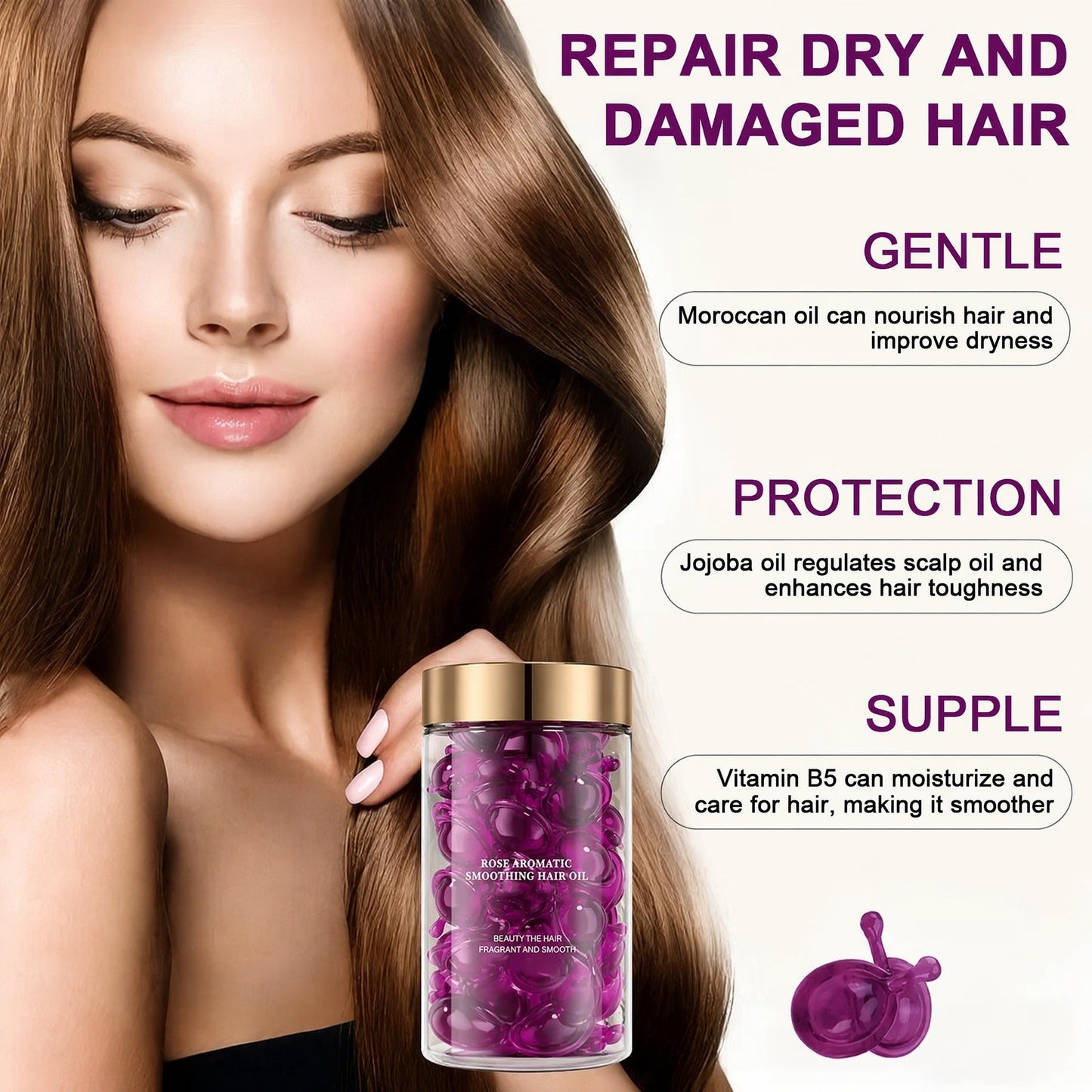 🔥Hair Vitamin Oil Capsules💎Argan & Rosehip Frizz Taming • Instant Shine • Travel-Friendly & Non-Greasy | All Hair Types 📍🇬🇧✨