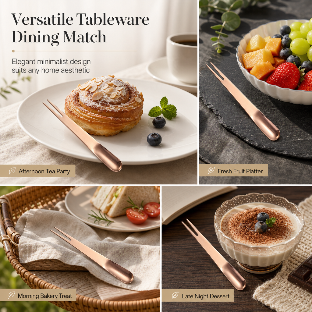 🍓✨ 4PCS 2-in-1 Stainless Steel Dessert Spoon & Fruit Fork Set 🍴