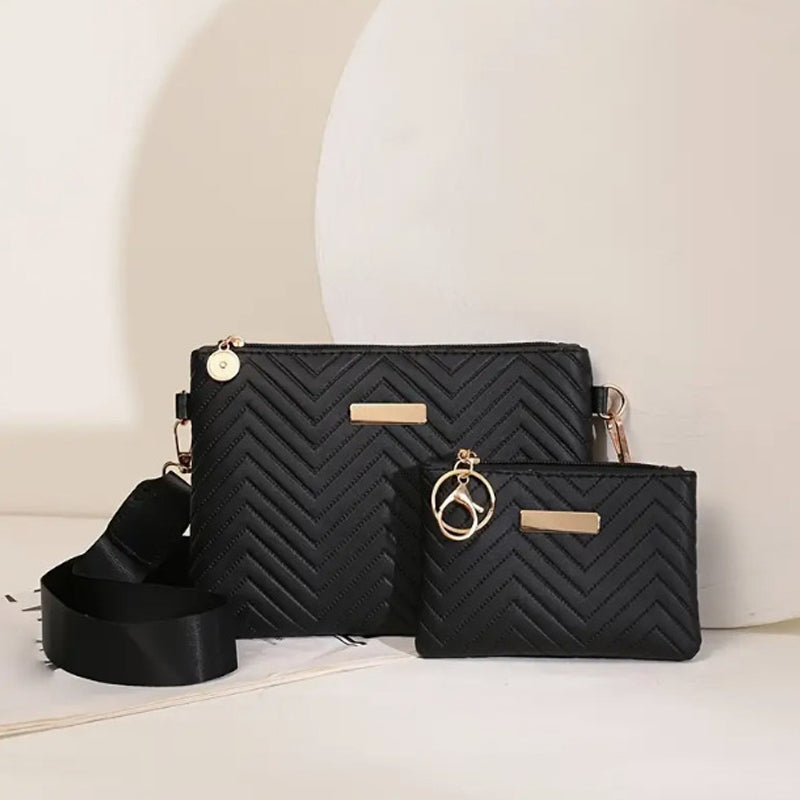 👜 50% OFF NOW! 🌊 Women Wave Embossed Crossbody Bag Set – Wide strap, commuter-friendly & matching pouch – Stylish & practical for daily use ✨