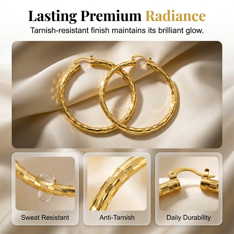 💥 Women's Minimalist Textured Hoop Earrings – Diamond-Cut, Snap Closure, Everyday Glow ✨