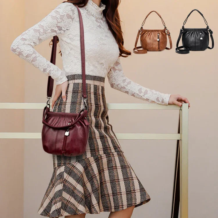 🌸 Women's Soft PU Leather Pleated Shoulder Bag – Chic Minimalist Crossbody Bag for Daily Wear 👜✨
