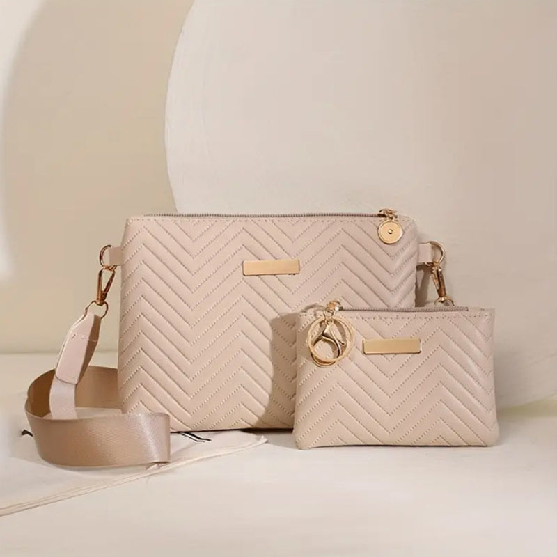 👜 50% OFF NOW! 🌊 Women Wave Embossed Crossbody Bag Set – Wide strap, commuter-friendly & matching pouch – Stylish & practical for daily use ✨
