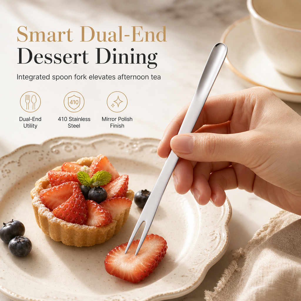 🍓✨ 4PCS 2-in-1 Stainless Steel Dessert Spoon & Fruit Fork Set 🍴