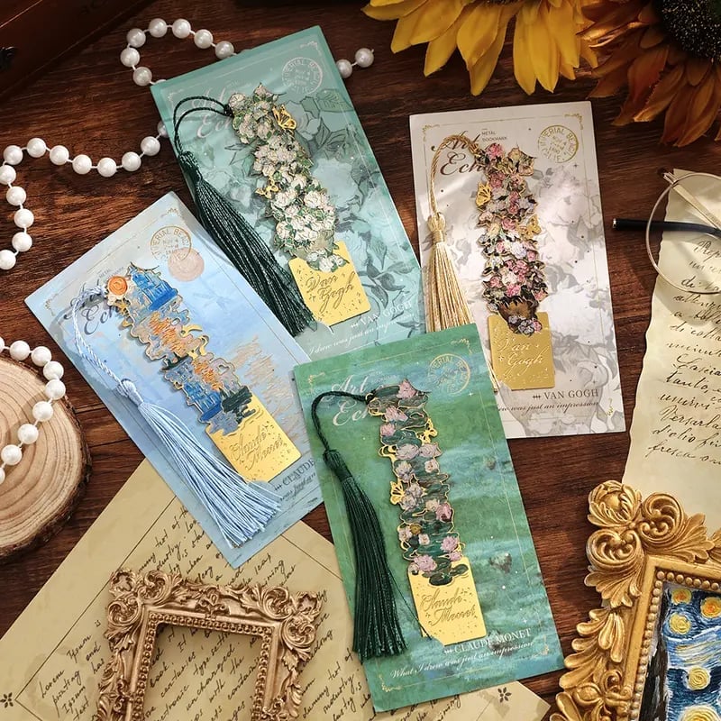 📚✨Gold Metal Bookmark with Tassel – Van Gogh & Monet Inspired Gift for Book Lovers 🎨