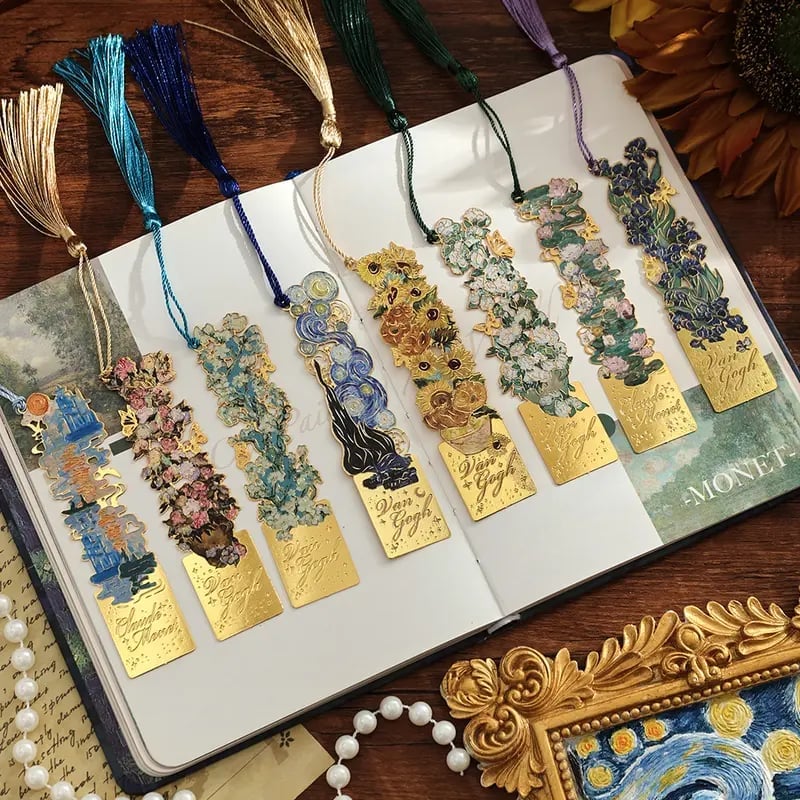 📚✨Gold Metal Bookmark with Tassel – Van Gogh & Monet Inspired Gift for Book Lovers 🎨