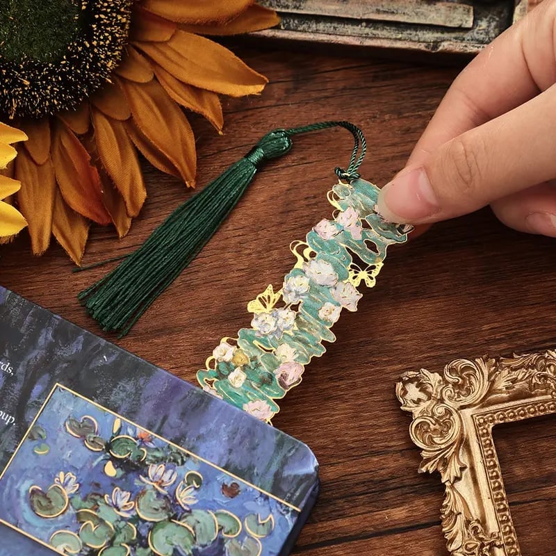 📚✨Gold Metal Bookmark with Tassel – Van Gogh & Monet Inspired Gift for Book Lovers 🎨