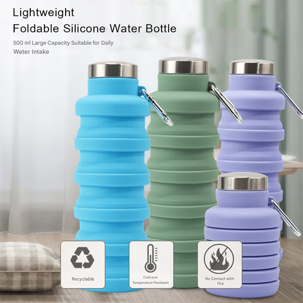 🔥🔥Silicone foldable water bottle 500ml – Ideal for sports, travel & outdoor – Reusable & BPA-free