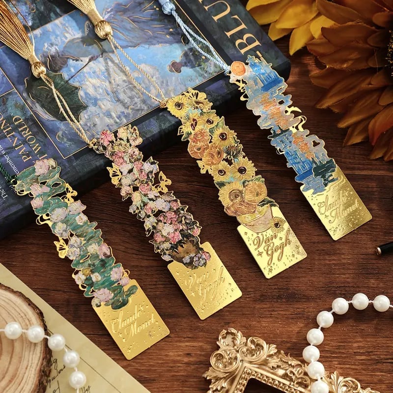 📚✨Gold Metal Bookmark with Tassel – Van Gogh & Monet Inspired Gift for Book Lovers 🎨