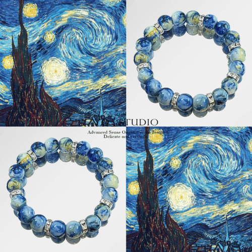 🌌💙✨Van Gogh Starry Night-Inspired Bracelet – Oil Painting Style 🎨, Elegant Vintage Design 🕊️ with Blue and Colorful Accents 🌈💫