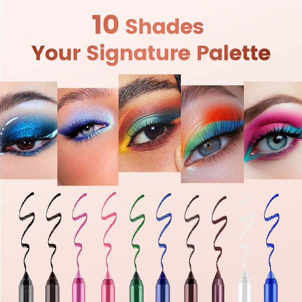 ✏️14-Pack Waterproof Colored Gel Eyeliner Pencil – Metallic & Shimmer Finishes, Smudge-Proof ✨