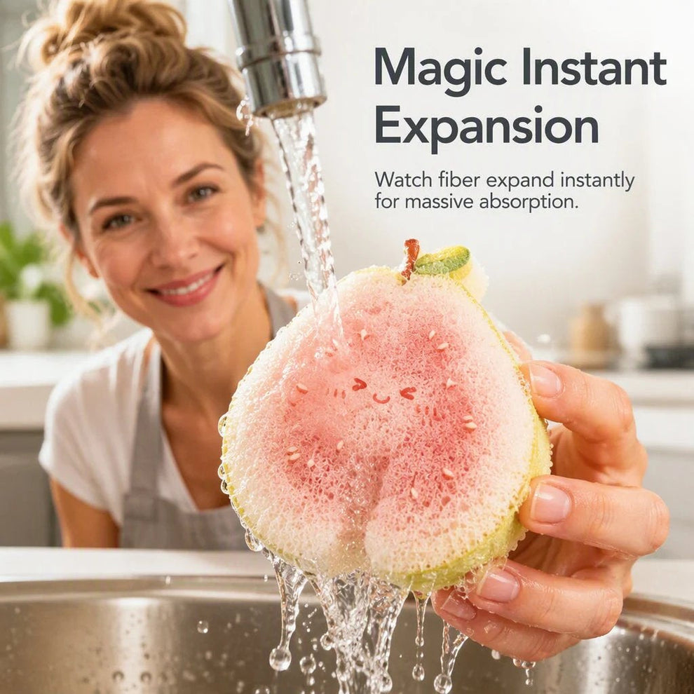 🔥 BEST SELLER — 50% OFF! 🥗✨ 4-PCS Cute Fruit-Shaped Dishwashing Sponge Brush 🍲🧽