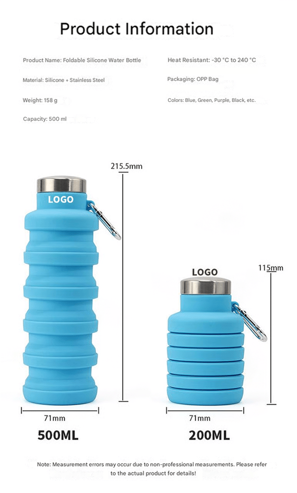 🔥🔥Silicone foldable water bottle 500ml – Ideal for sports, travel & outdoor – Reusable & BPA-free