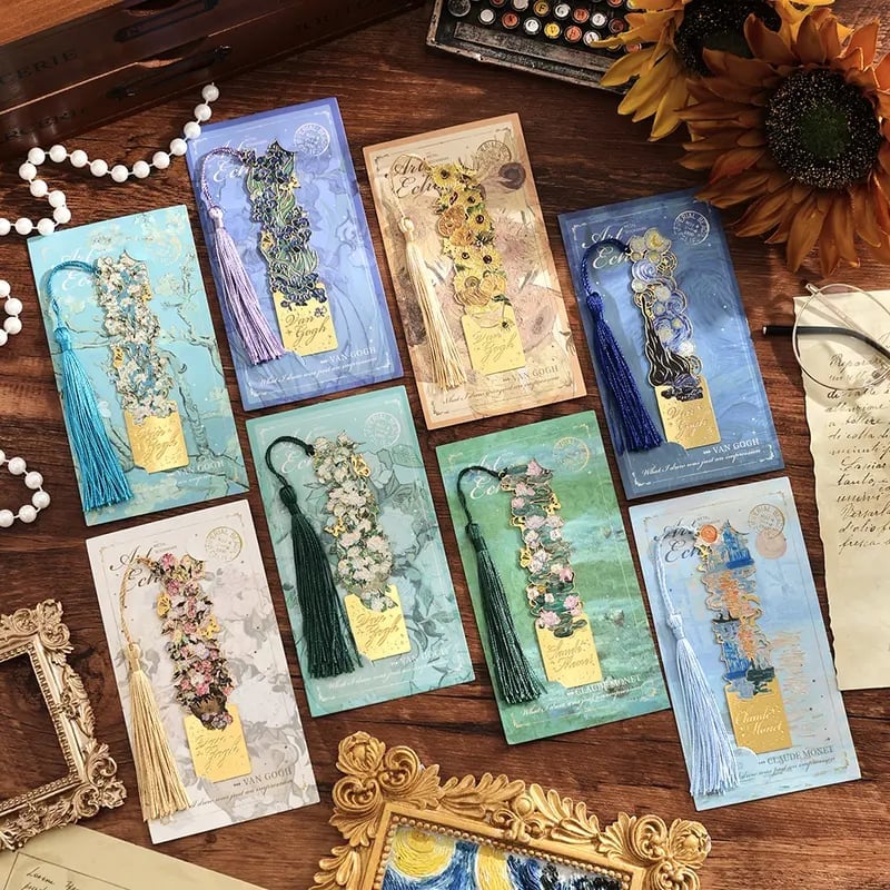 📚✨Gold Metal Bookmark with Tassel – Van Gogh & Monet Inspired Gift for Book Lovers 🎨