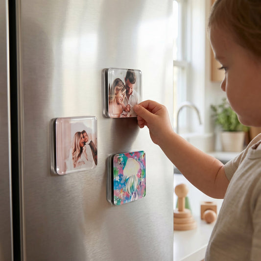 💖 Custom Family Photo Fridge Magnets | 4 PCS | Unique Home Decor