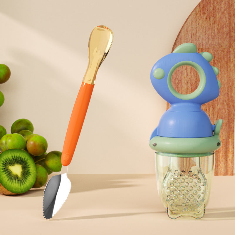 🔥Baby Push-Feed Fruit Feeder & Teether — Dinosaur Set