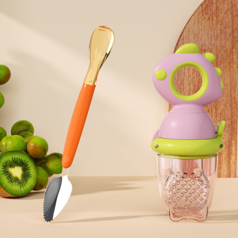 🔥Baby Push-Feed Fruit Feeder & Teether — Dinosaur Set