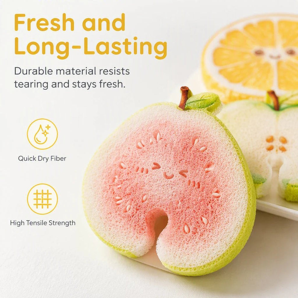 🔥 BEST SELLER — 50% OFF! 🥗✨ 4-PCS Cute Fruit-Shaped Dishwashing Sponge Brush 🍲🧽