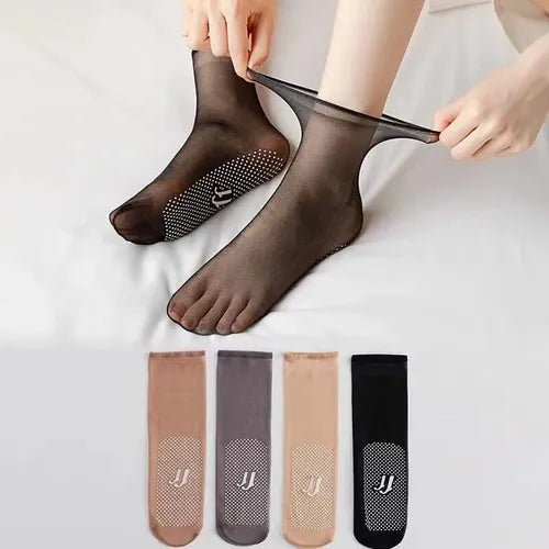 ✨ 5 Pairs Invisible Crystal Silk Socks 🧦💎 | Non-Slip Ultra-Thin Comfy