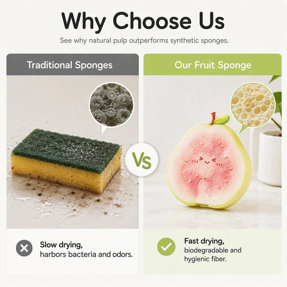 🔥 BEST SELLER — 50% OFF! 🥗✨ 4-PCS Cute Fruit-Shaped Dishwashing Sponge Brush 🍲🧽