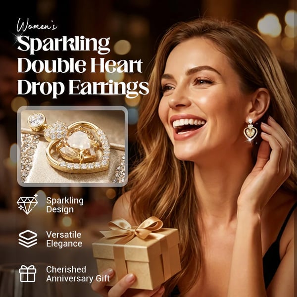 🔥HOT SALE🔥💎✨ Women’s Sparkling Double Heart Drop Earrings – Dazzling, Lightweight, Romantic ❤️