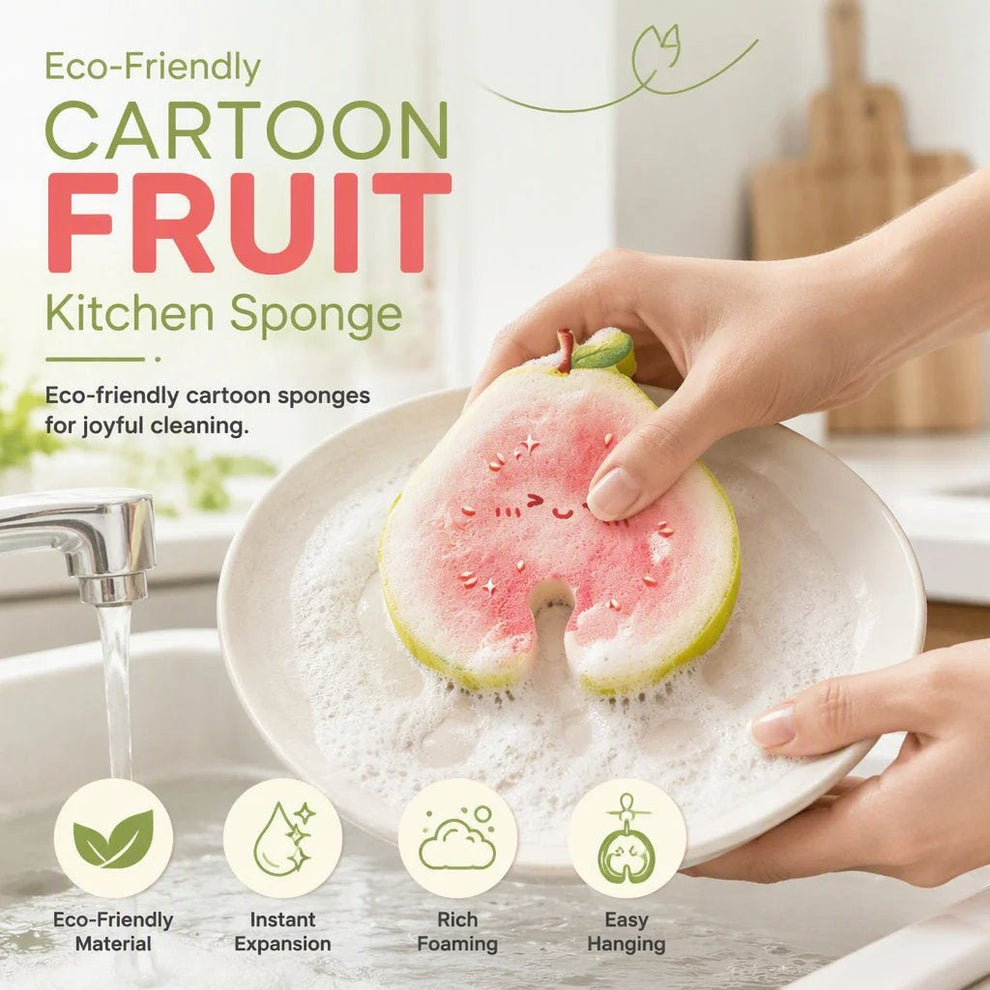 🔥 BEST SELLER — 50% OFF! 🥗✨ 4-PCS Cute Fruit-Shaped Dishwashing Sponge Brush 🍲🧽