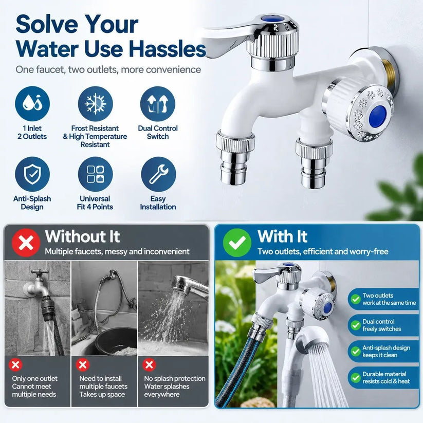 LAST DAY 50% OFF 🔥Dual Outlet Washing Machine Plastic Faucet - 1 In 2 Out Water Plastic Tap