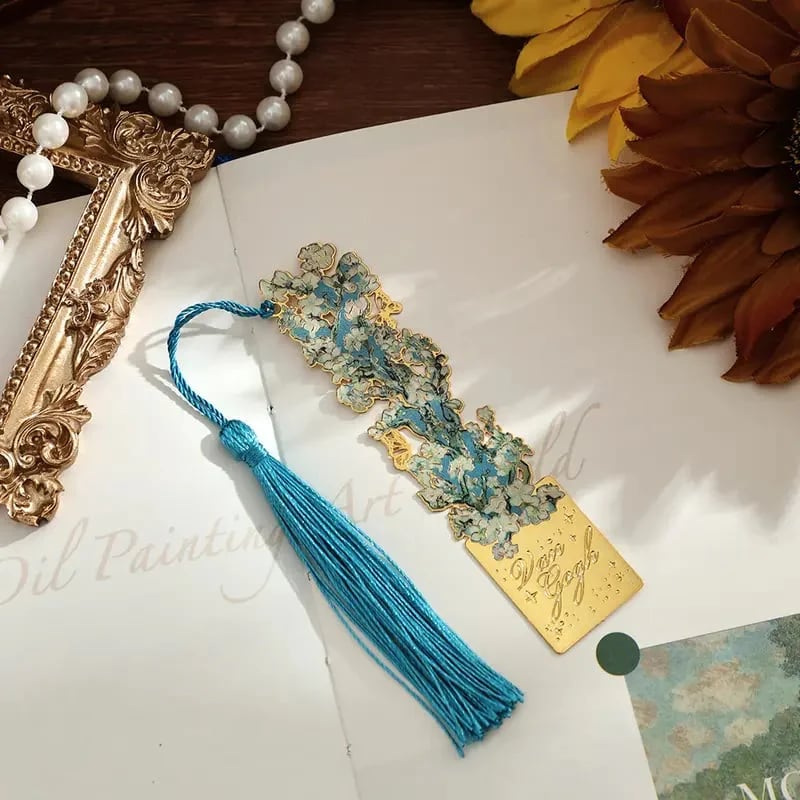 📚✨Gold Metal Bookmark with Tassel – Van Gogh & Monet Inspired Gift for Book Lovers 🎨